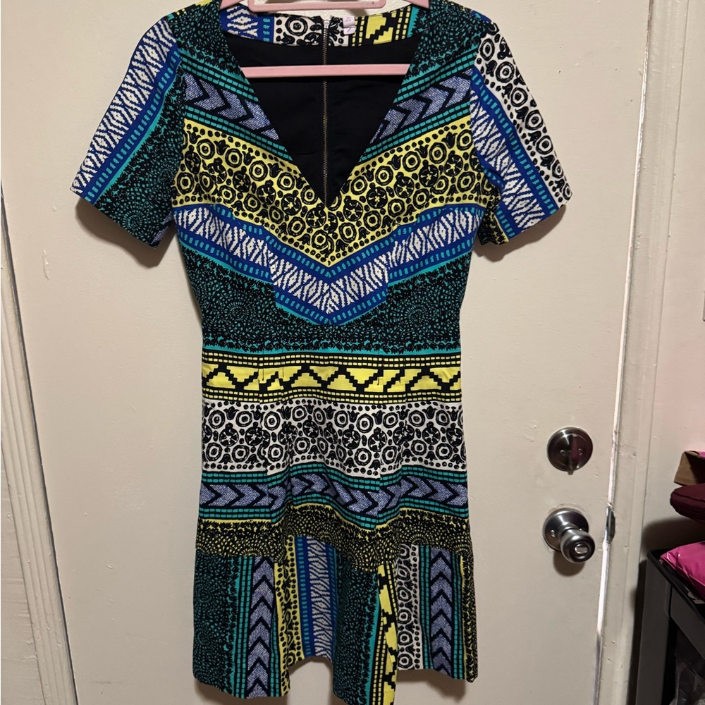Plenty by Tracy Reese Blue and Yellow Patterned Mini Dress